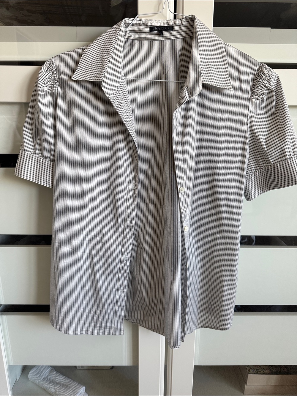 Theory Short-Sleeve Pinstripe Button-Down Shirt